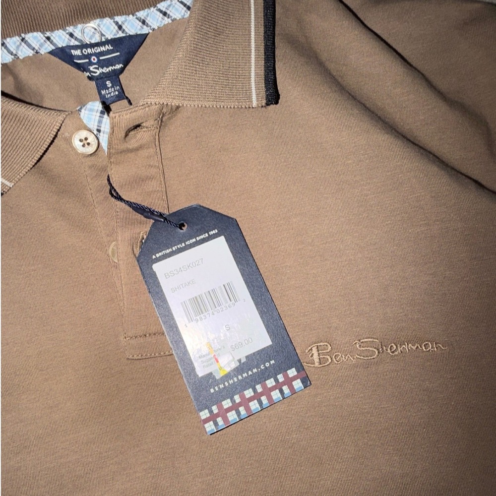 Ben Sherman Mens Shitake Brown Tipped Polo Shirt BS34SK027 Size S, NWT - Picture 4 of 6